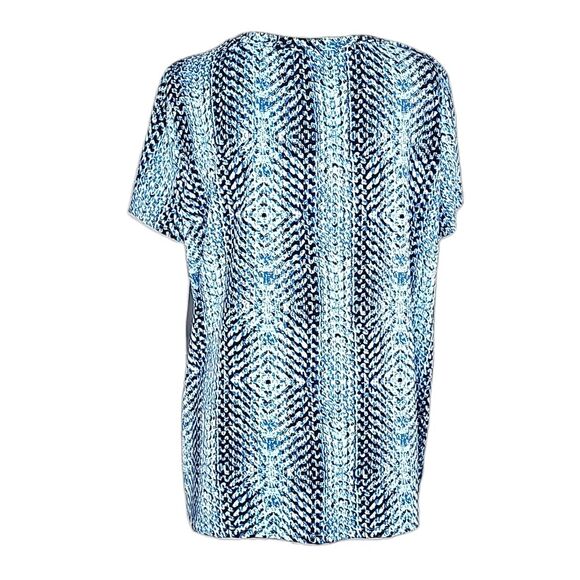 Blouse by Notations Blue Black White Print Scoop neck Short Sleeve Size XL NWT - Picture 3 of 7